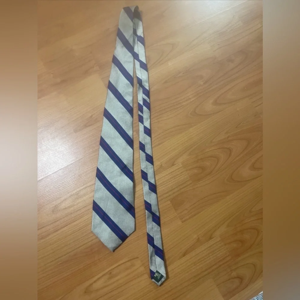 Polo Ralph Lauren Men’s 100% Silk Tie Red Blue Green and Yellow Striped HandMade